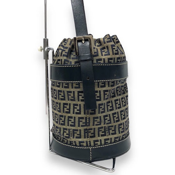 Fendi Zucchino Drawstring Bag Zucca Pattern Black - Picture 6 of 6